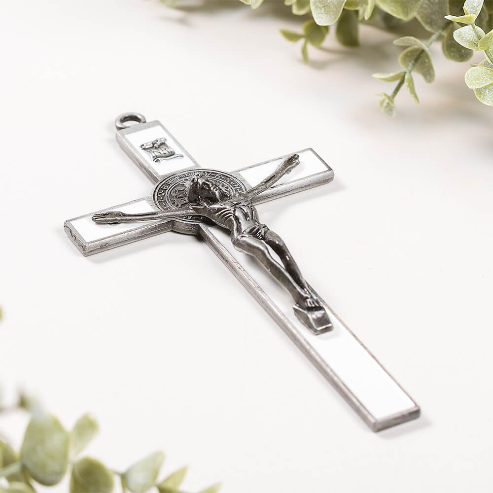 7" St. Benedict Crucifix – Black or White Enamel - Image 2