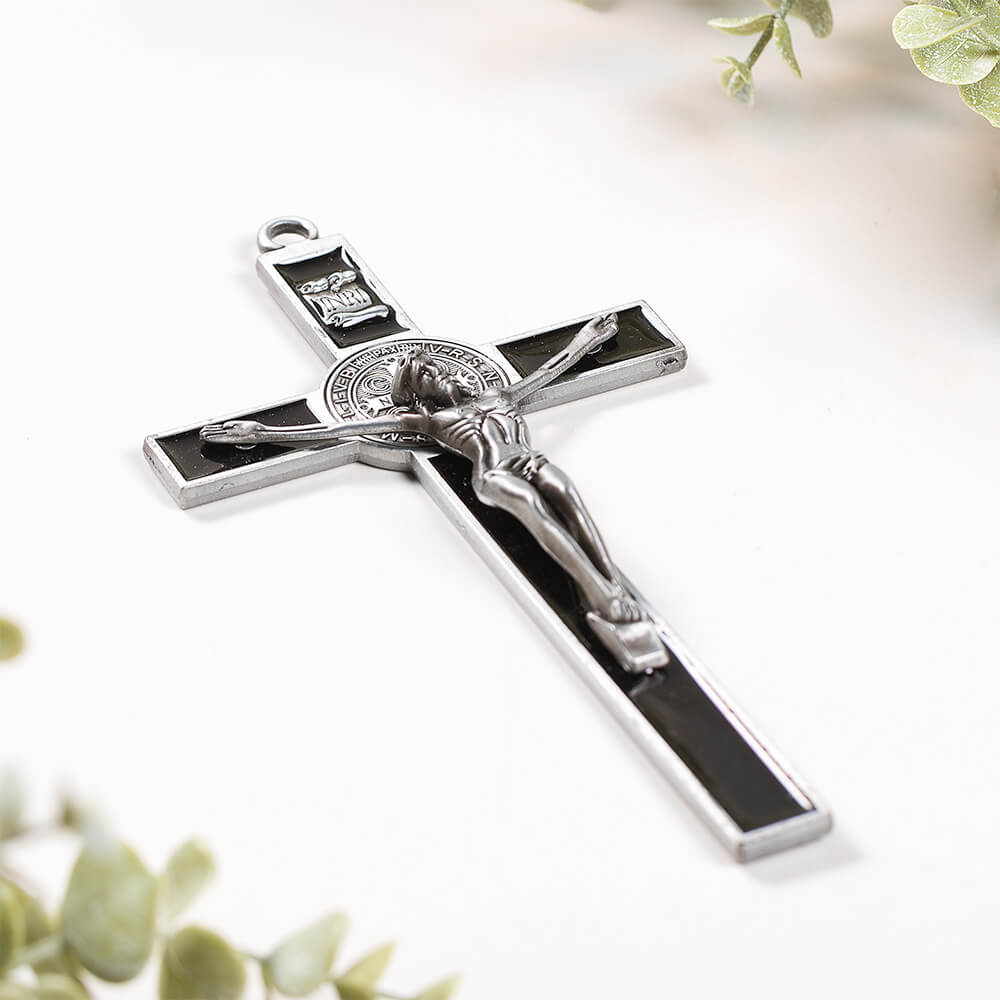 7" St. Benedict Crucifix – Black or White Enamel - Image 4