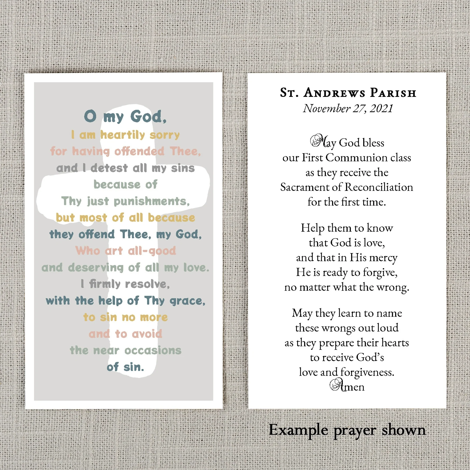 Laminated Act of Contrition Personalized Prayer Card