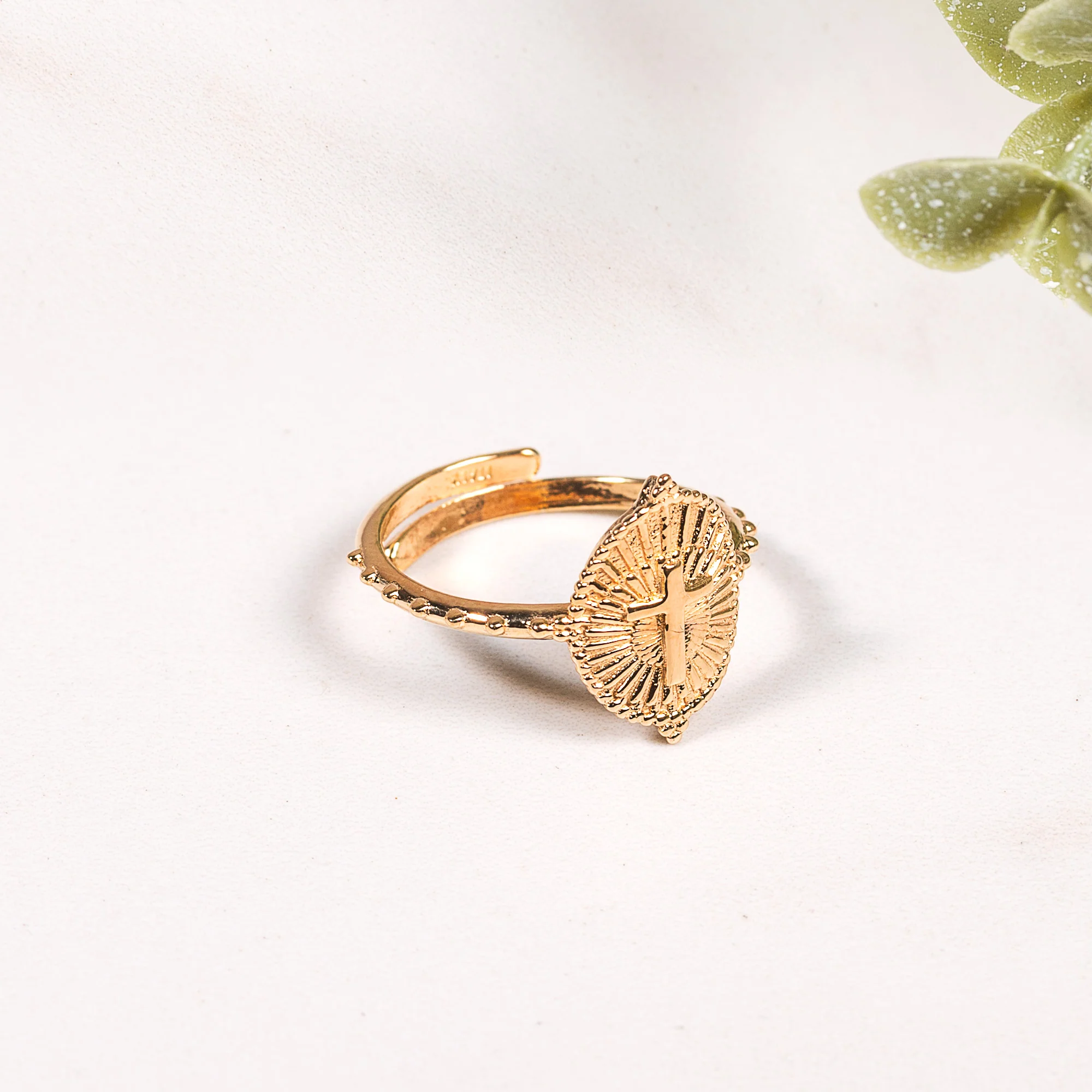 Adjustable Gold Over Sterling Cross Sunburst Ring