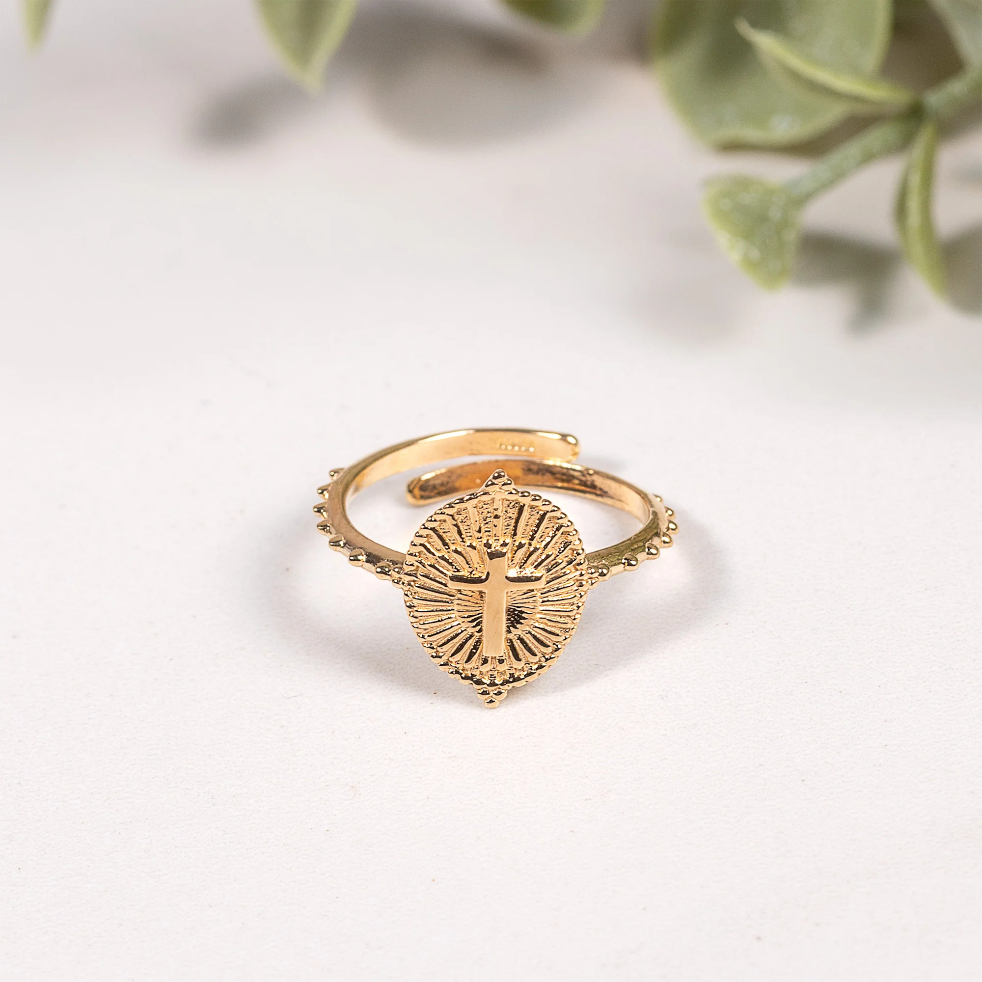 Adjustable Gold Over Sterling Cross Sunburst Ring - Image 2