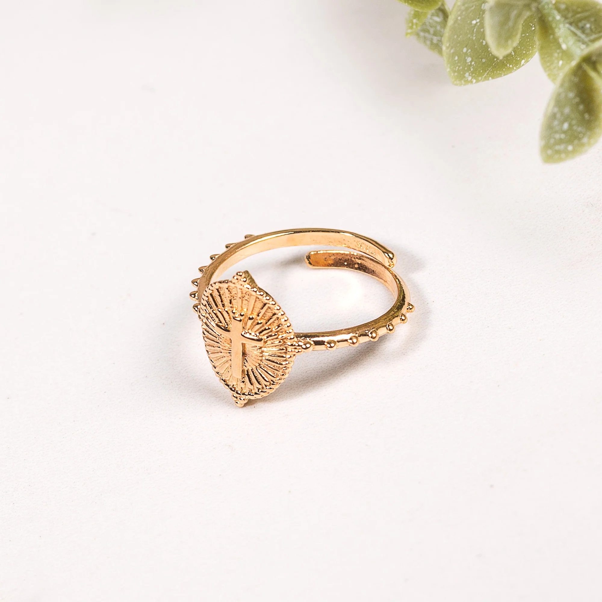 Adjustable Gold Over Sterling Cross Sunburst Ring - Image 3