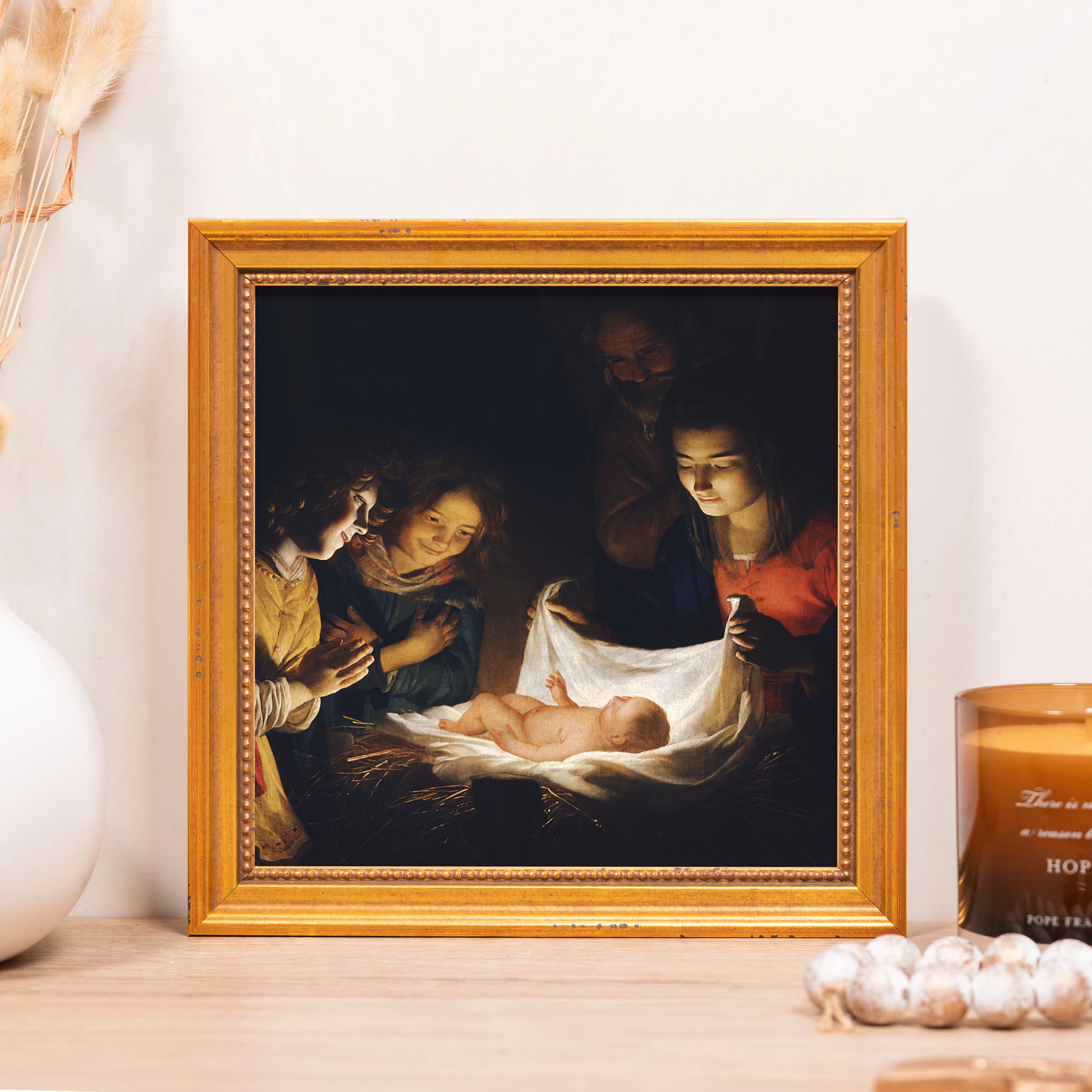 Adoration of the Child Framed Canvas - Sacred Mini Collection - Image 5