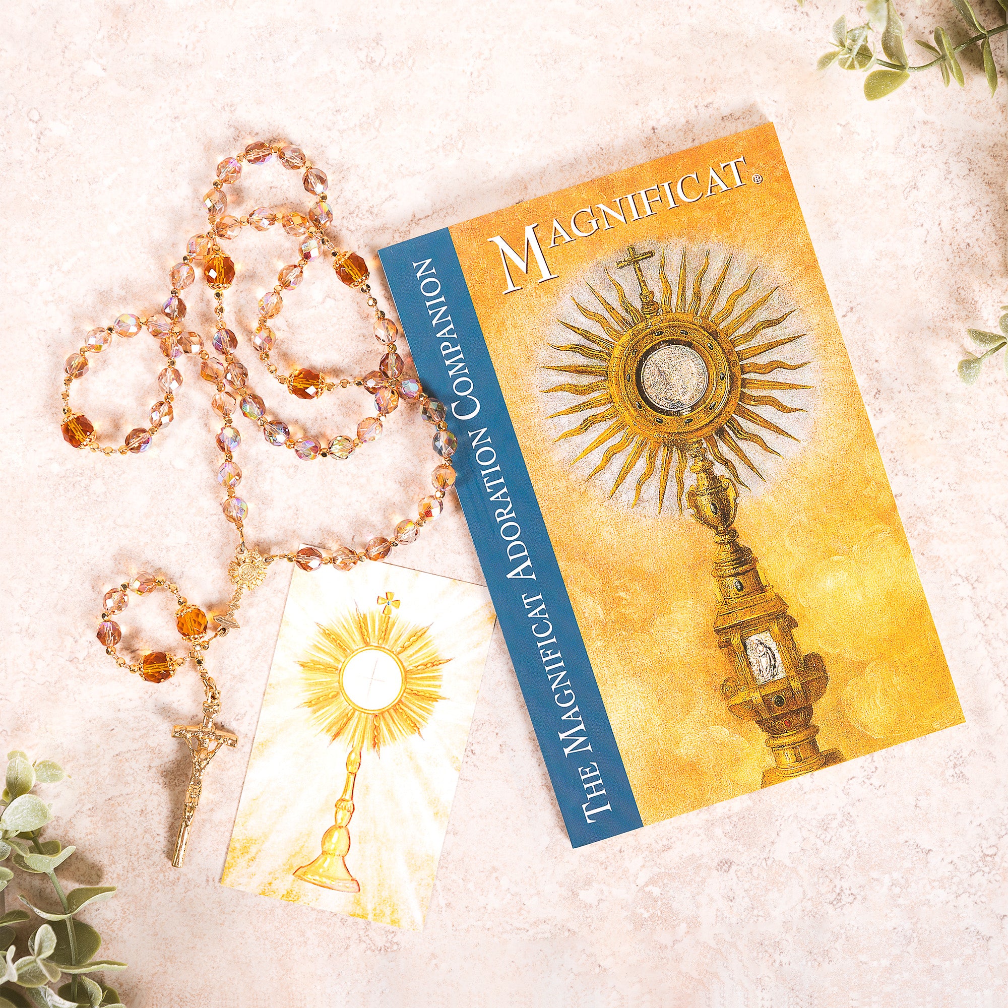 Adoration of the Lord Golden Crystal Rosary & The Magnificat Adoration Companion (Gift Set)