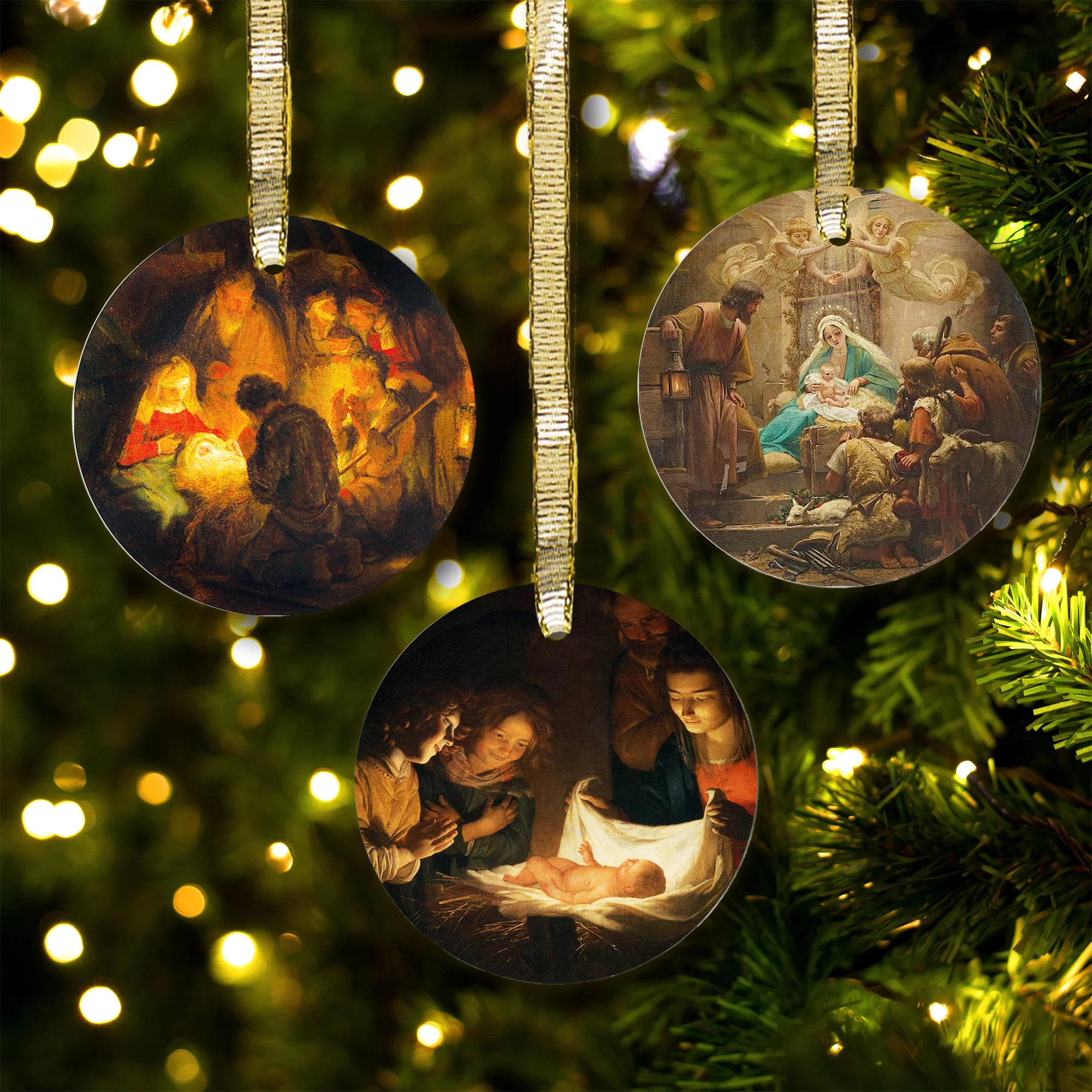 Adoration of the Shepherds Glass Ornaments- set of 3