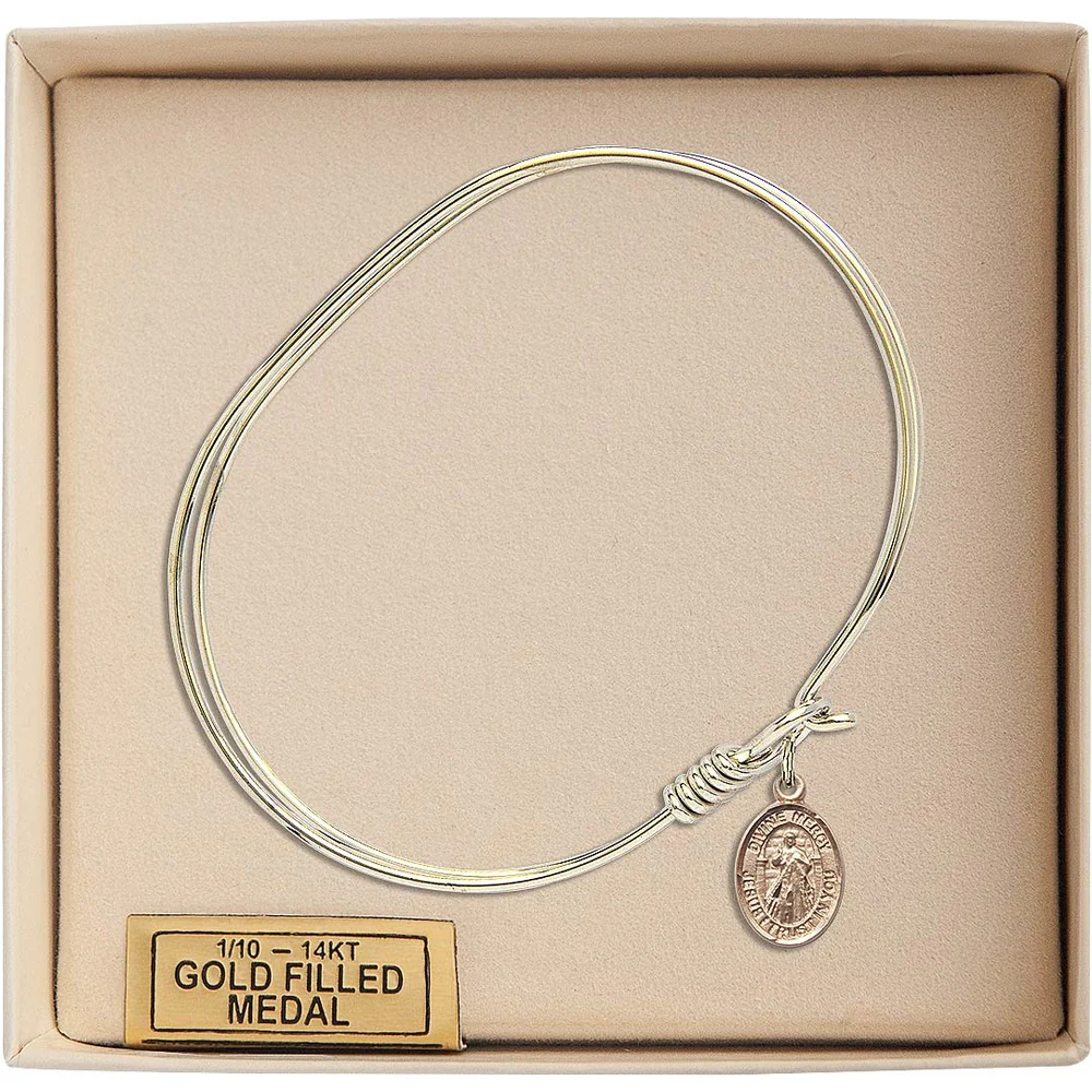 Adult 7" Oval Gold Plated Bangle Bracelet with Divine Mercy Charm - Image 3