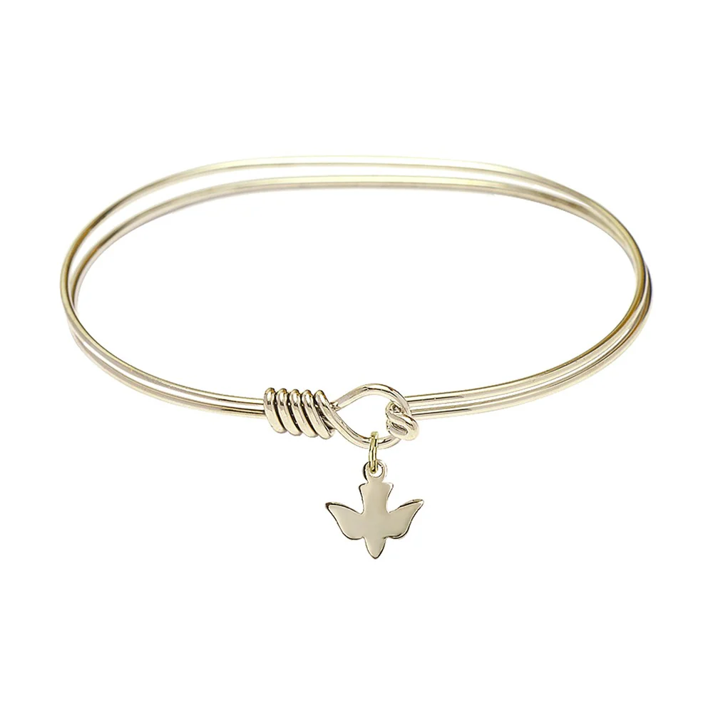 Adult 7" Oval Gold Plated Bangle Bracelet with Holy Spirit Charm