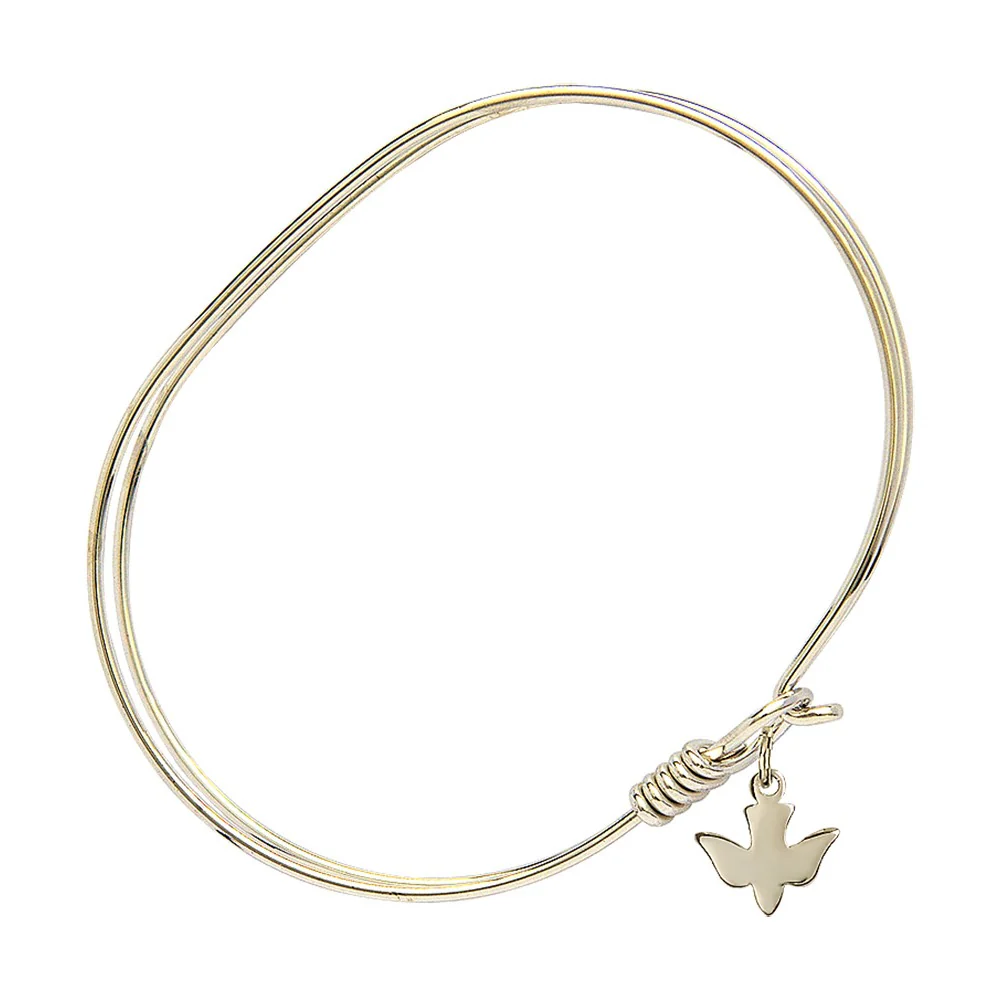 Adult 7" Oval Gold Plated Bangle Bracelet with Holy Spirit Charm - Image 3