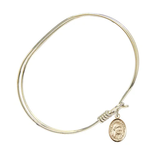 Adult 7" Oval Gold Plated Bangle Bracelet with Saint Teresa of Calcutta Medal Charm - Image 2