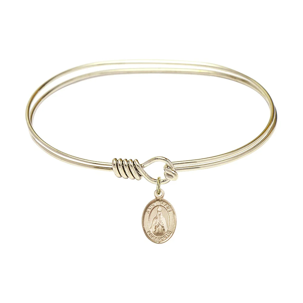 Adult 7" Oval Gold Plated Bangle Bracelet with St. Blaise Medal Charm - Image 2