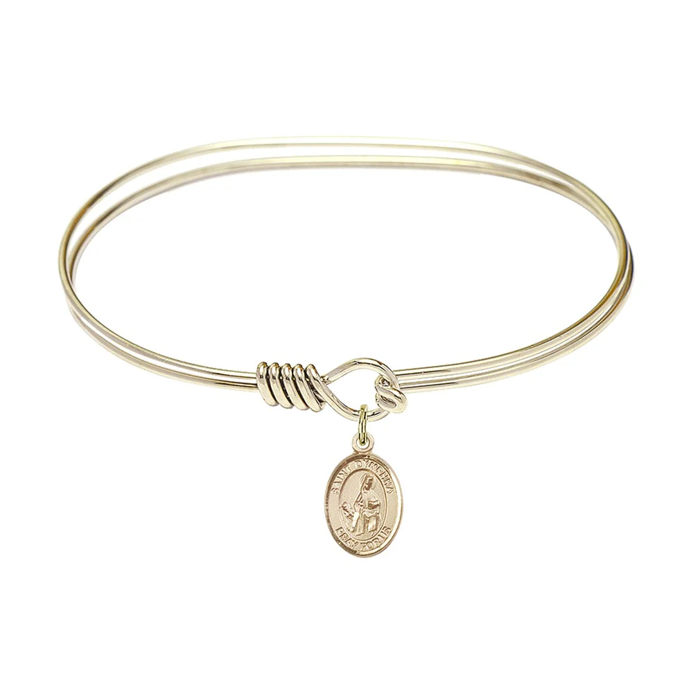 Adult 7" Oval Gold Plated Bangle Bracelet with St. Dymphna Medal Charm