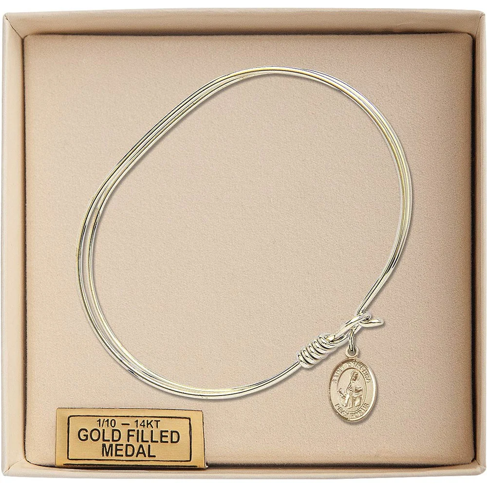 Adult 7" Oval Gold Plated Bangle Bracelet with St. Dymphna Medal Charm - Image 3