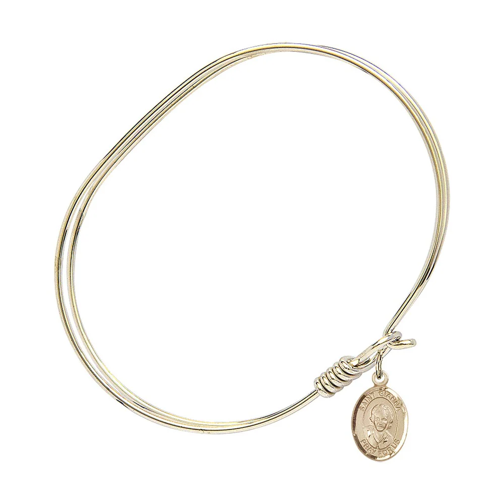 Adult 7" Oval Gold Plated Bangle Bracelet with St. Gianna Beretta Molla Medal Charm - Image 2
