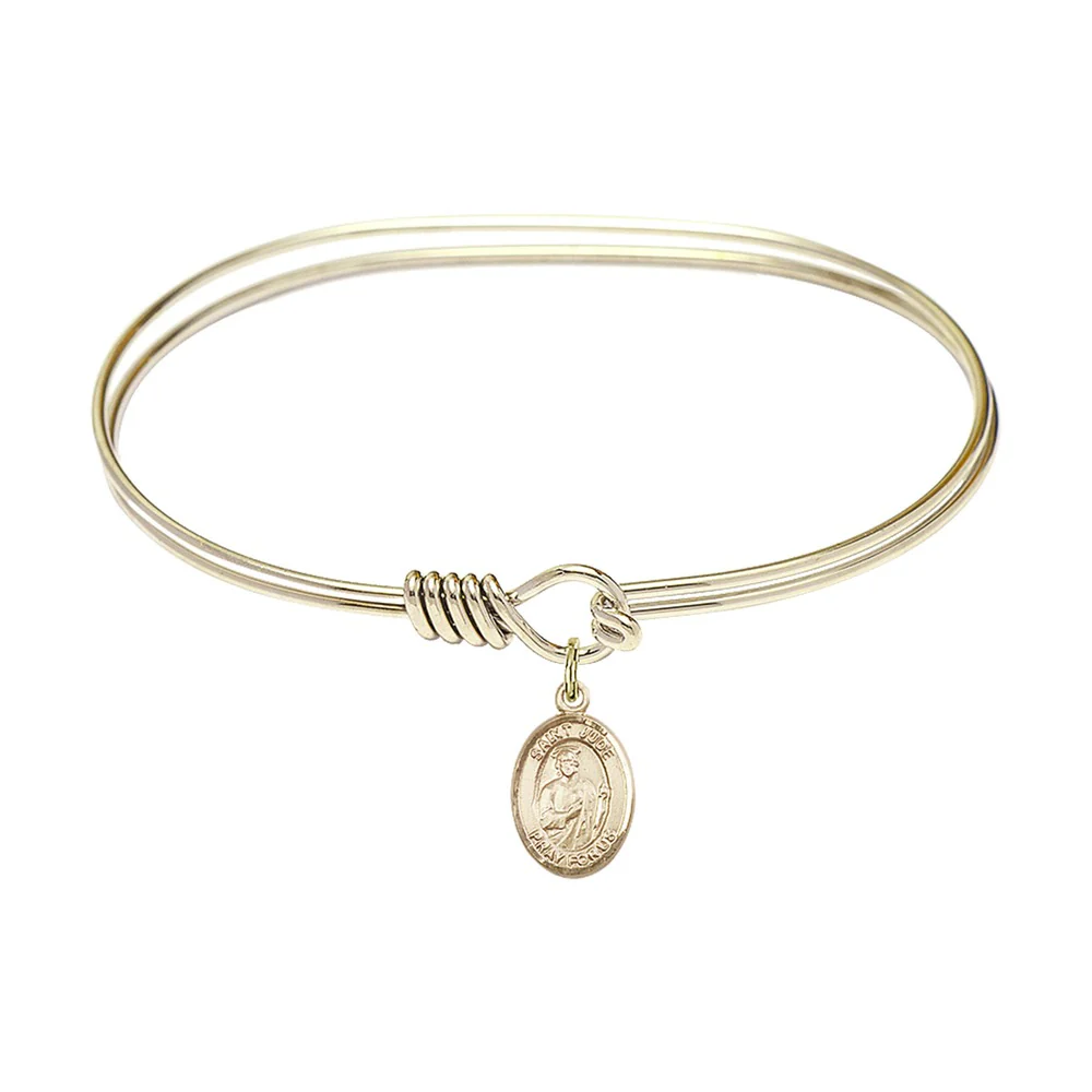 Adult 7" Oval Gold Plated Bangle Bracelet with St. Jude Thaddeus Medal Charm
