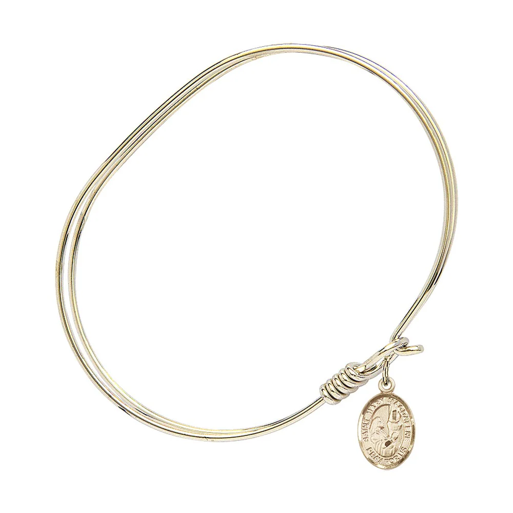 Adult 7" Oval Gold Plated Bangle Bracelet with St. Mary Magdalene Medal Charm - Image 2