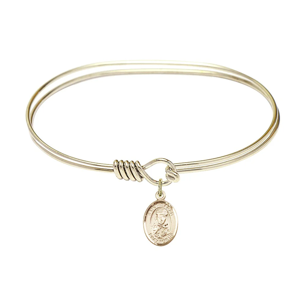 Adult 7" Oval Gold Plated Bangle Bracelet with St. Sarah Medal Charm