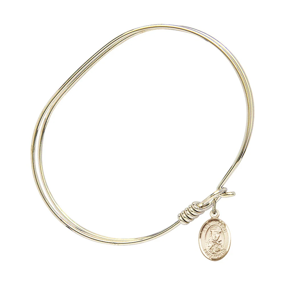 Adult 7" Oval Gold Plated Bangle Bracelet with St. Sarah Medal Charm - Image 2