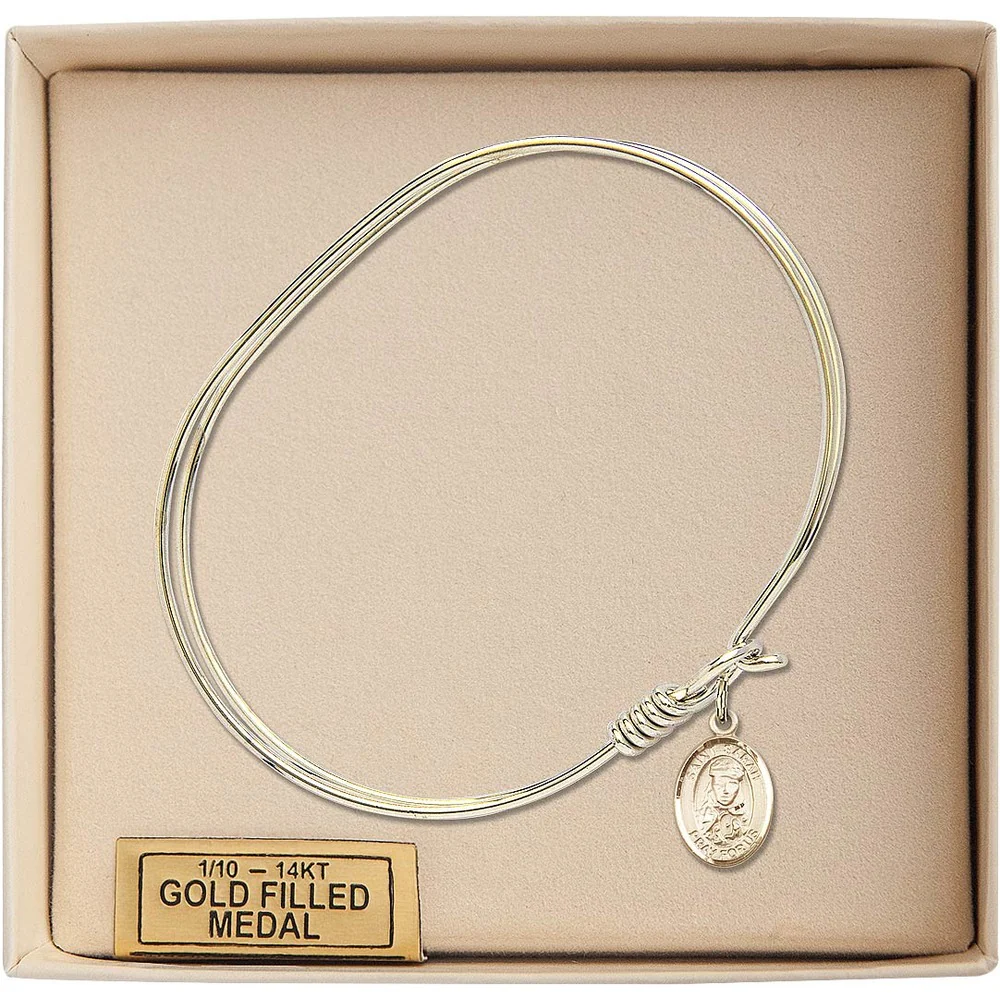 Adult 7" Oval Gold Plated Bangle Bracelet with St. Sarah Medal Charm - Image 3