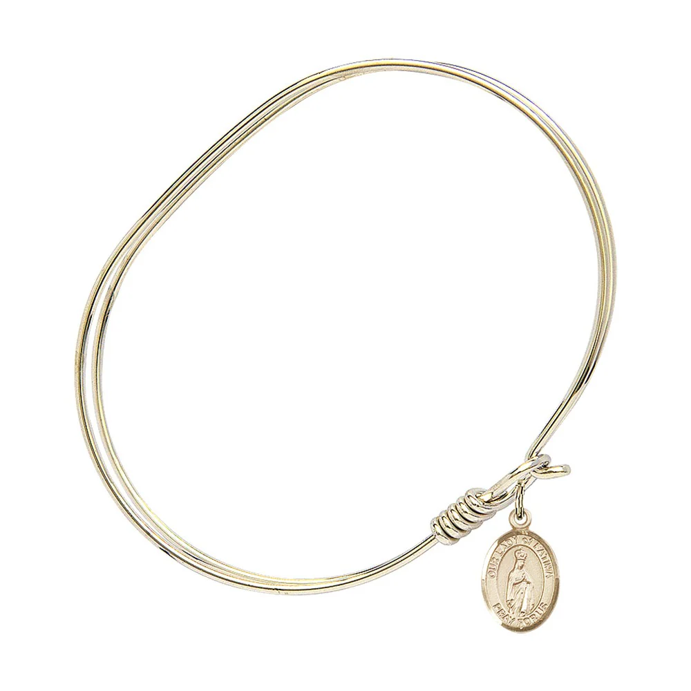 Adult 7" Oval Gold Plated Bangle with Our Lady of Fatima Medal - Image 2