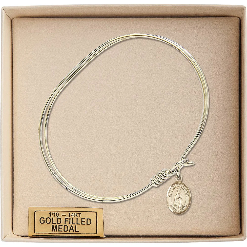 Adult 7" Oval Gold Plated Bangle with Our Lady of Fatima Medal - Image 3