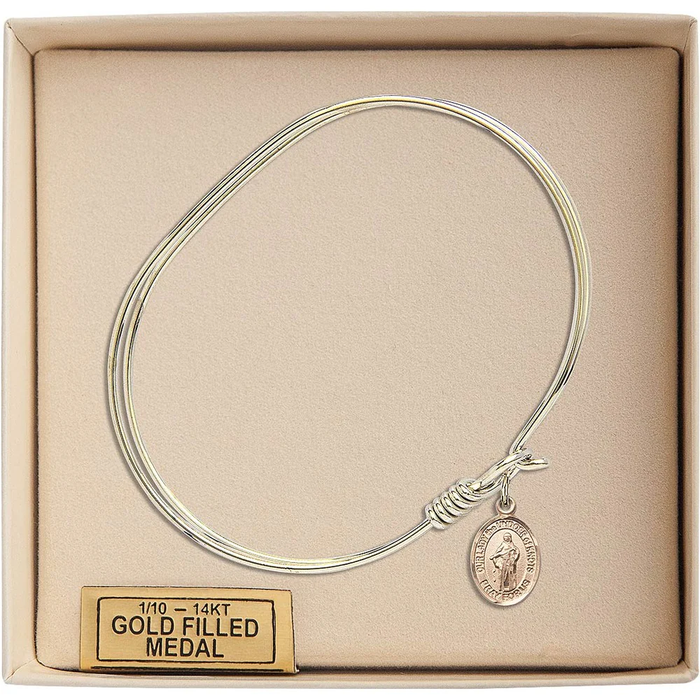 Adult 7" Oval Gold Plated Bangle with Our Lady the Undoer of Knots Medal - Image 3