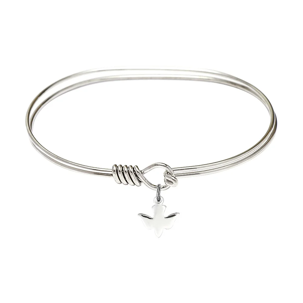 Adult 7" Oval  Rhodium Plated Bangle Bracelet with Holy Spirit Charm - 2555609