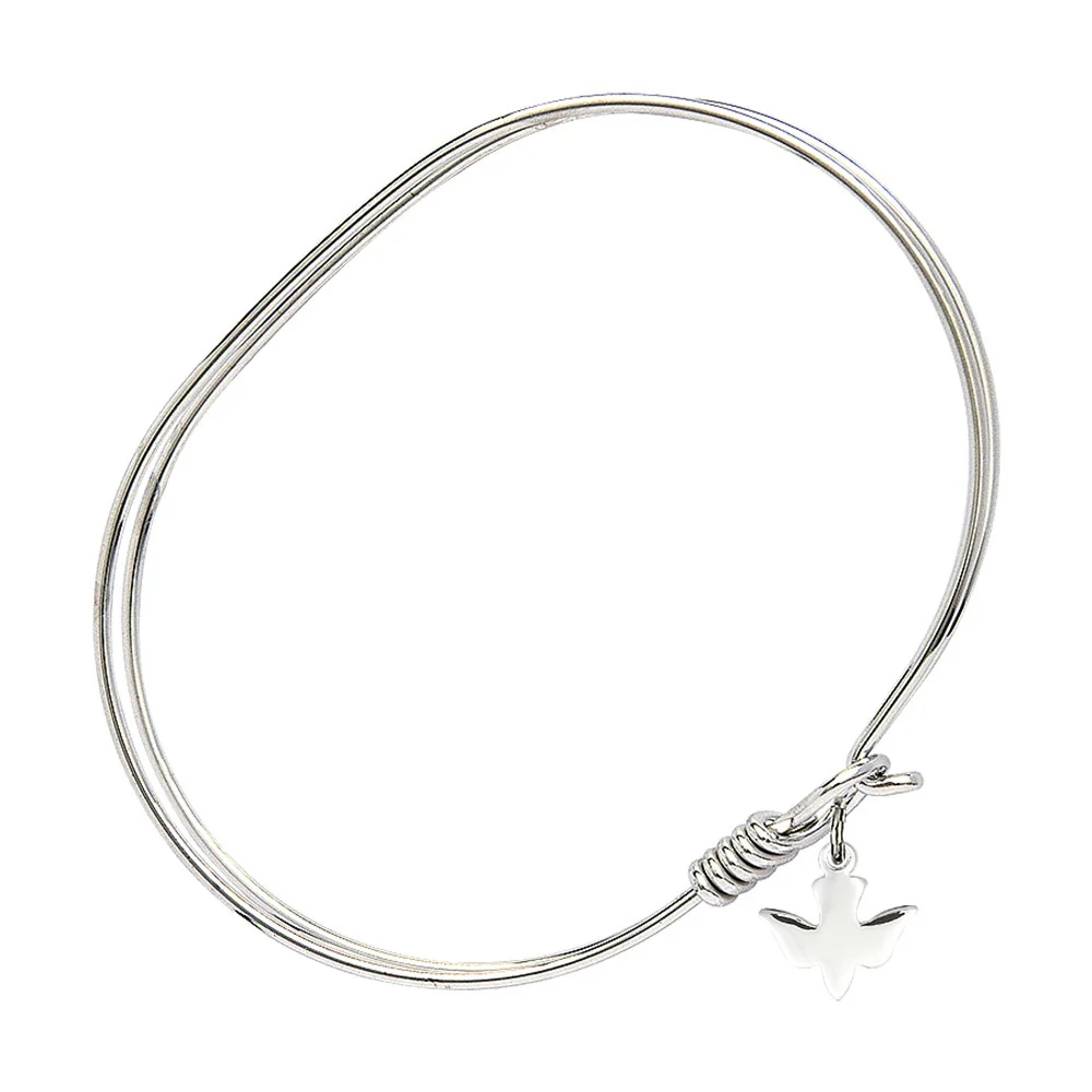 Adult 7" Oval  Rhodium Plated Bangle Bracelet with Holy Spirit Charm - 2555609 - Image 2
