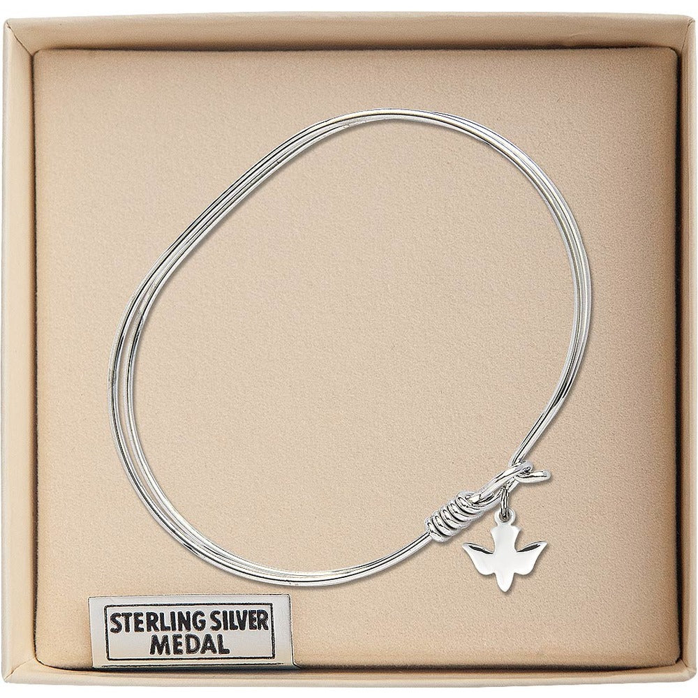 Adult 7" Oval  Rhodium Plated Bangle Bracelet with Holy Spirit Charm - 2555609 - Image 3