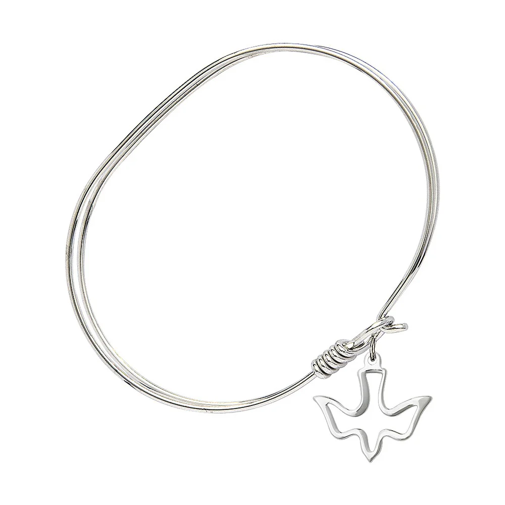 Adult 7" Oval  Rhodium Plated Bangle Bracelet with Holy Spirit Charm - 2555641 - Image 2