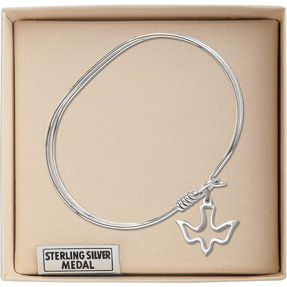 Adult 7" Oval  Rhodium Plated Bangle Bracelet with Holy Spirit Charm - 2555641 - Image 3