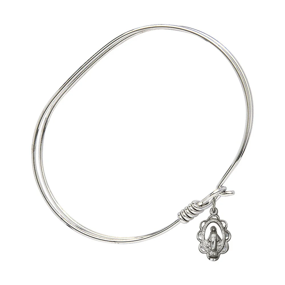 Adult 7" Oval  Rhodium Plated Bangle Bracelet with Miraculous Charm - 2555642 - Image 2