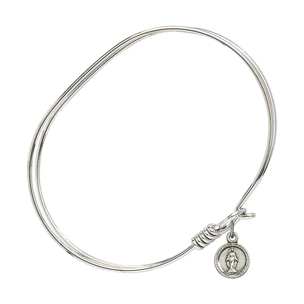 Adult 7" Oval  Rhodium Plated Bangle Bracelet with Miraculous Charm - 2555657 - Image 2