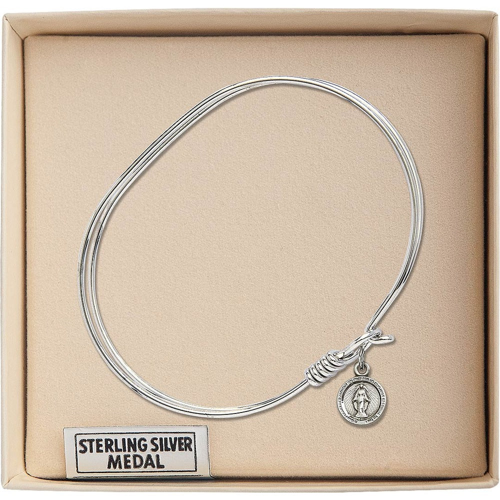 Adult 7" Oval  Rhodium Plated Bangle Bracelet with Miraculous Charm - 2555657 - Image 3