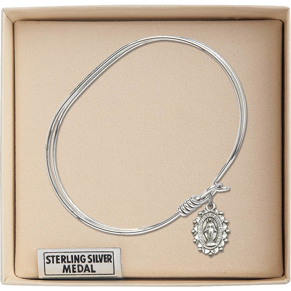 Adult 7" Oval Rhodium Plated Bangle Bracelet with Miraculous Charm - 2555785 - Image 3