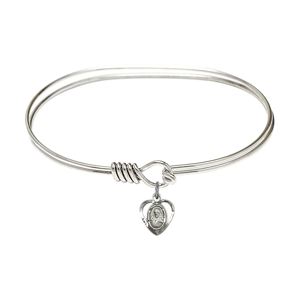 Adult 7" Oval  Rhodium Plated Bangle Bracelet with Scapular Charm - 2555741