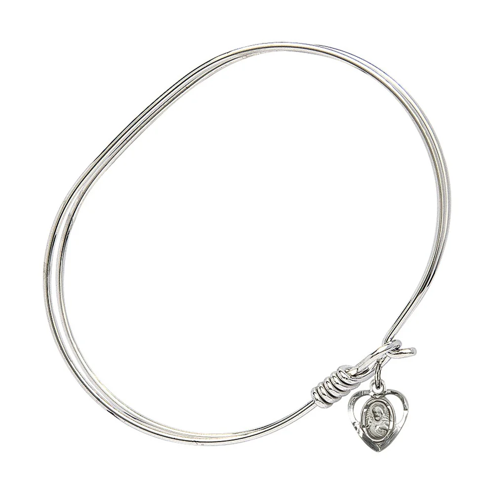 Adult 7" Oval  Rhodium Plated Bangle Bracelet with Scapular Charm - 2555741 - Image 2