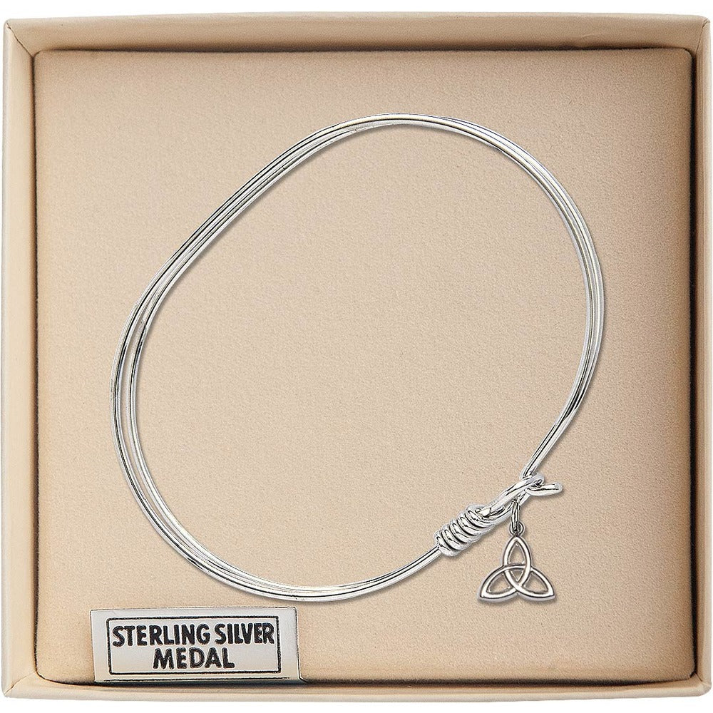 Adult 7" Oval Rhodium Plated Bangle Bracelet with Trinity Irish Knot Charm - Image 3