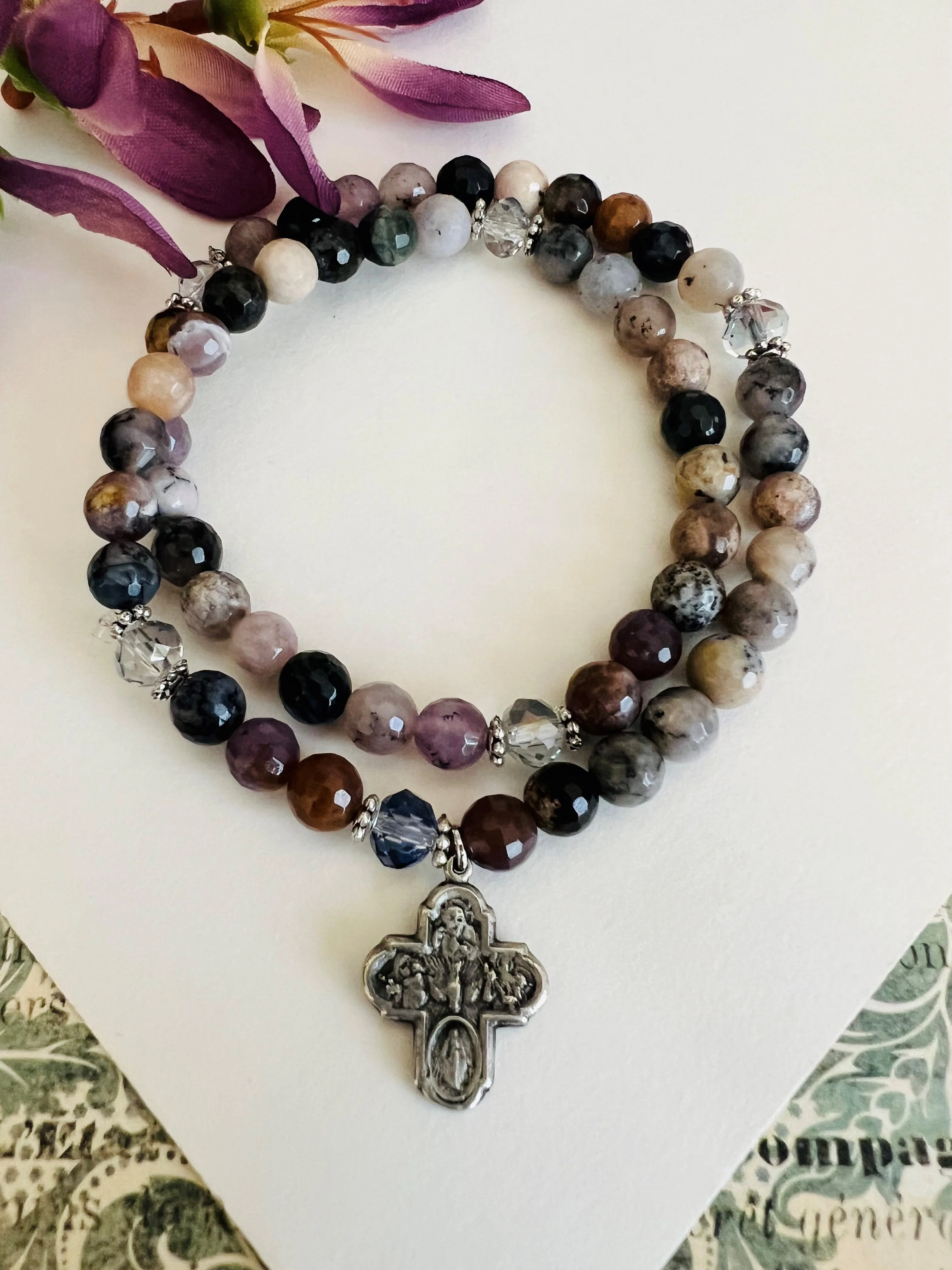 Agate Gemstone Full Rosary Wrap Bracelet - Multiple Colors - Image 4