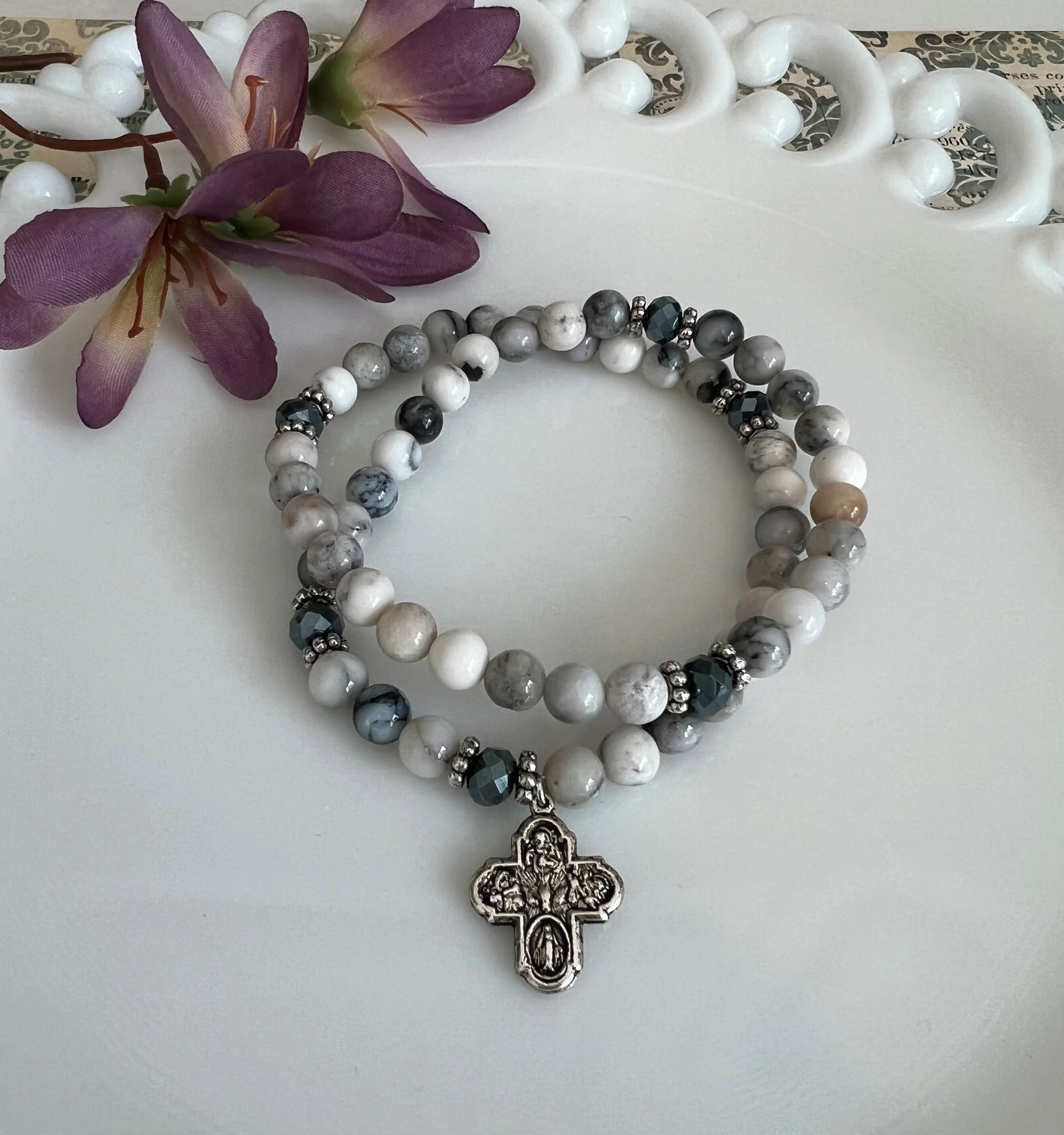 Agate Gemstone Full Rosary Wrap Bracelet - Multiple Colors - Image 5