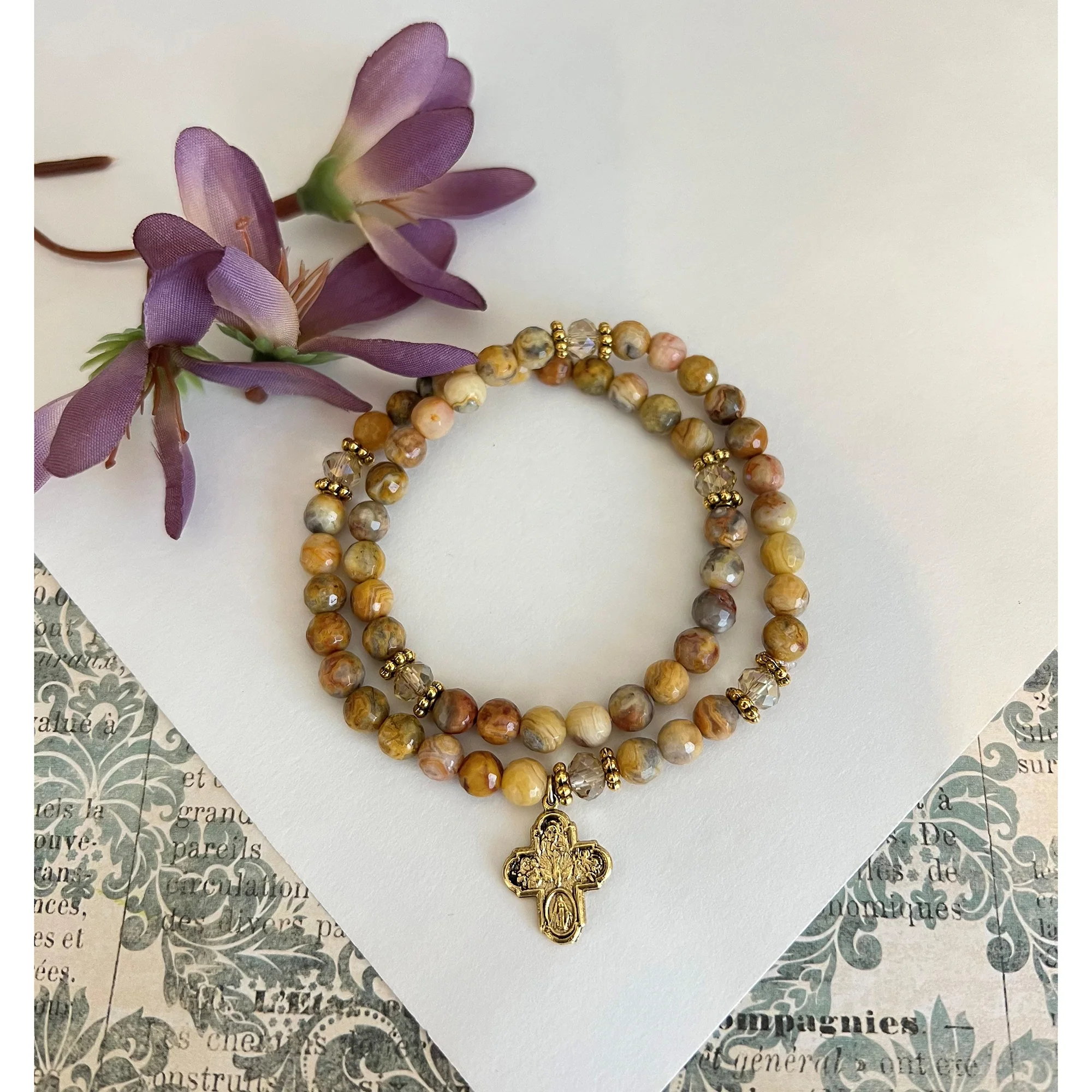 Agate Gemstone Full Rosary Wrap Bracelet - Multiple Colors - Image 7