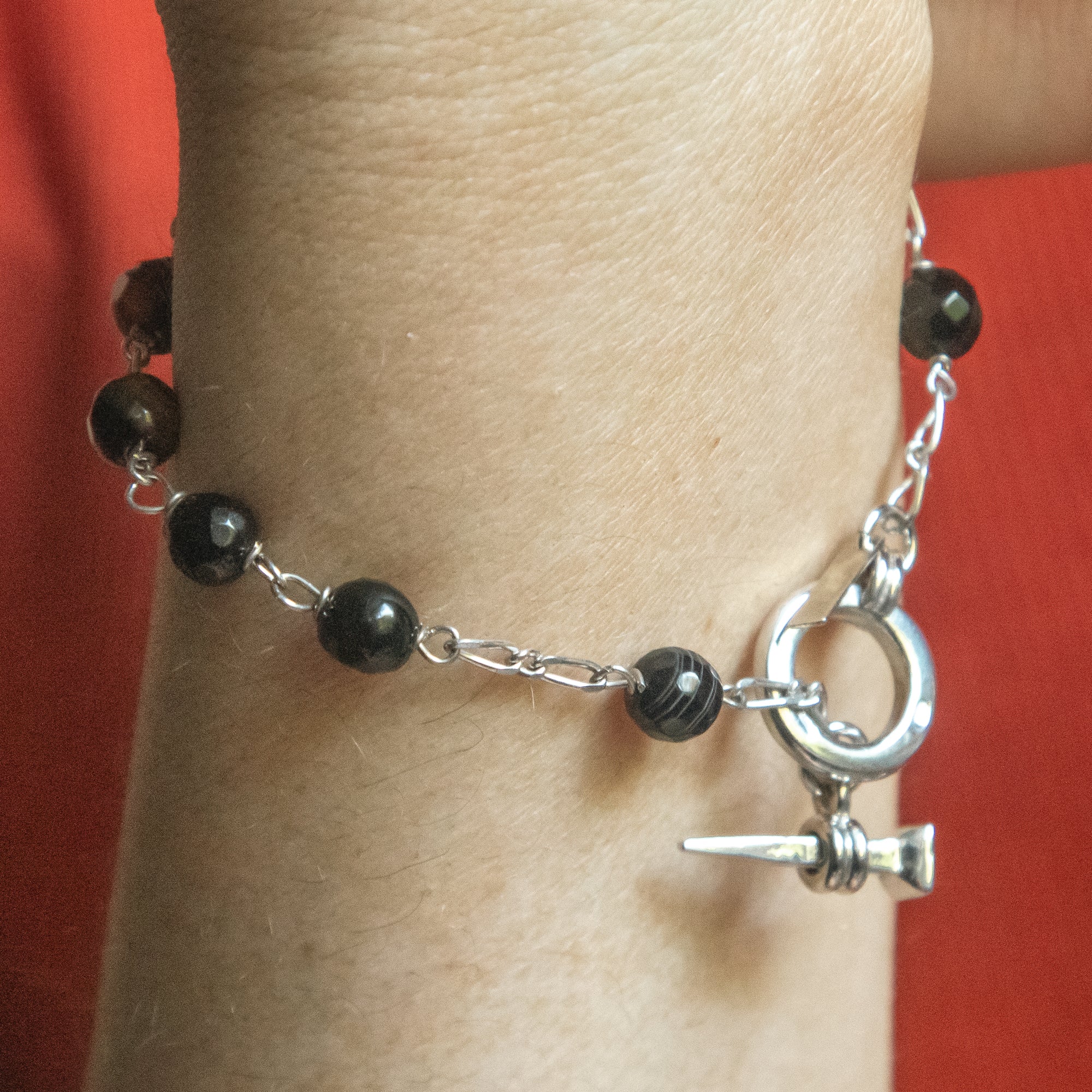 Agate & Sterling Nail Rosary Bracelet