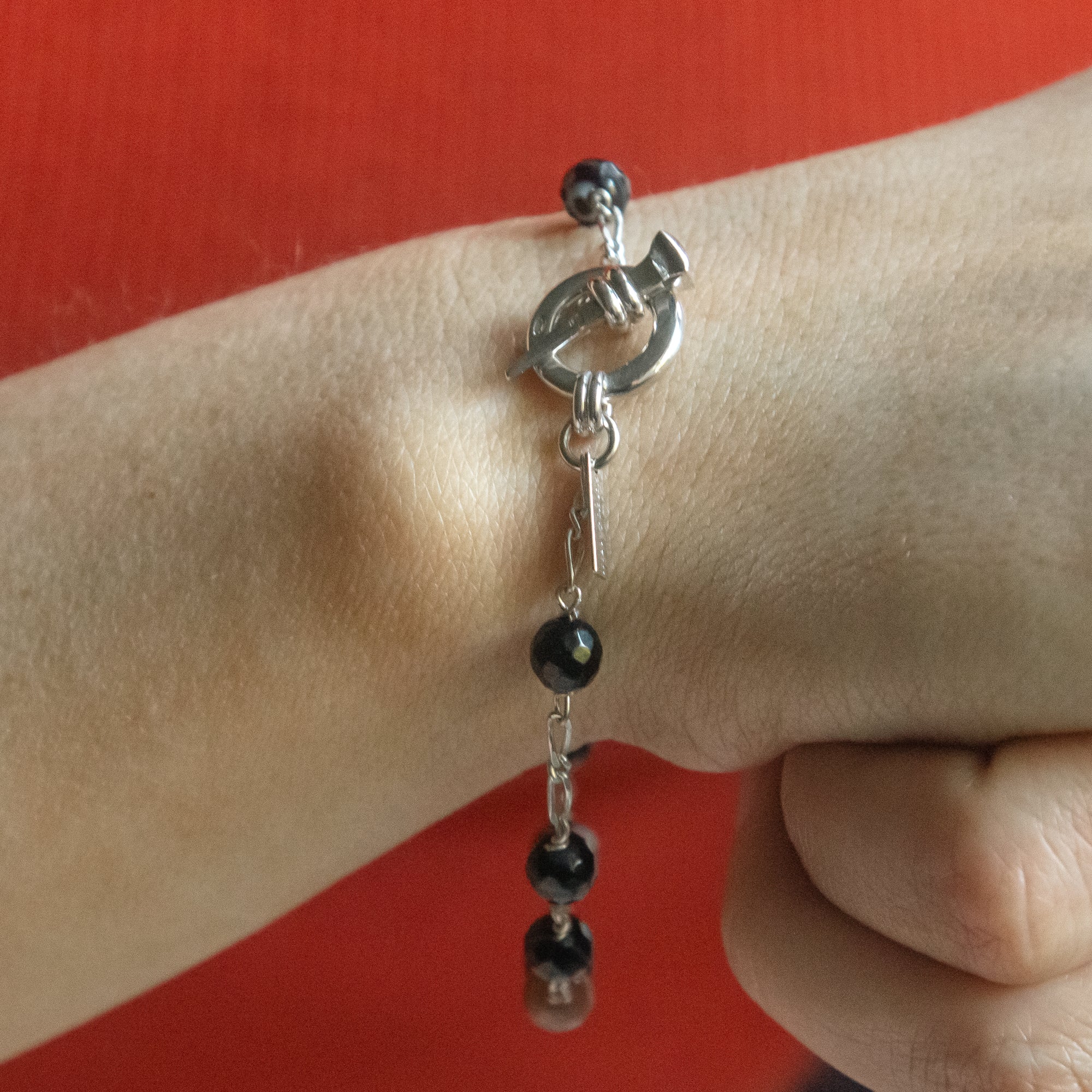 Agate & Sterling Nail Rosary Bracelet - Image 3