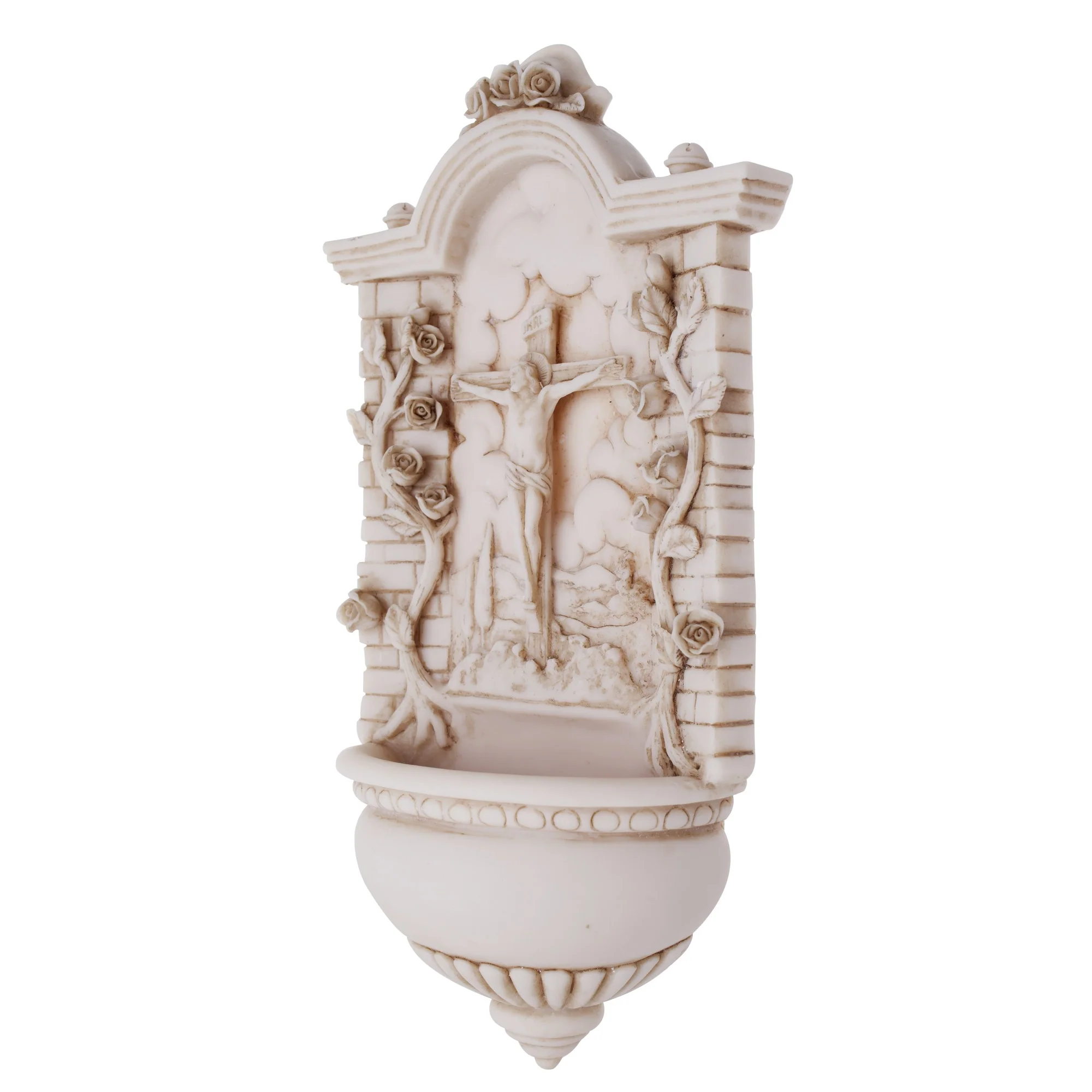 Alabaster Crucifixion w/Roses Font - 5" x 9.5" - Image 2