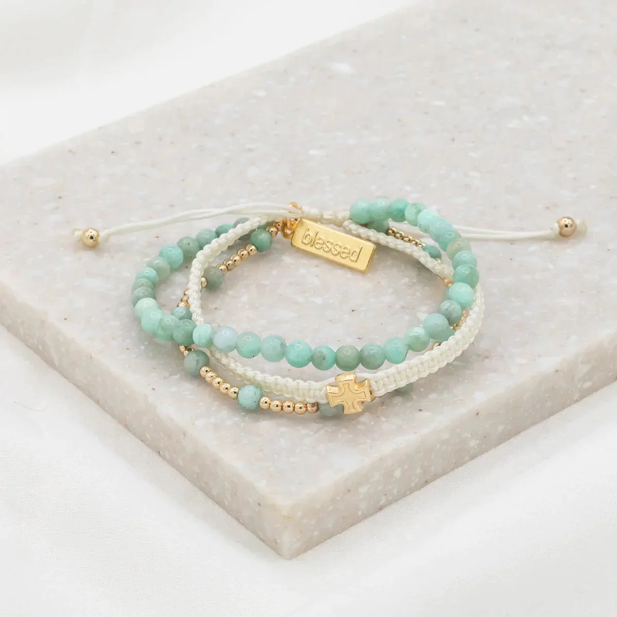 Amazonite Be Still Prayer Bracelet - Gold or Silver