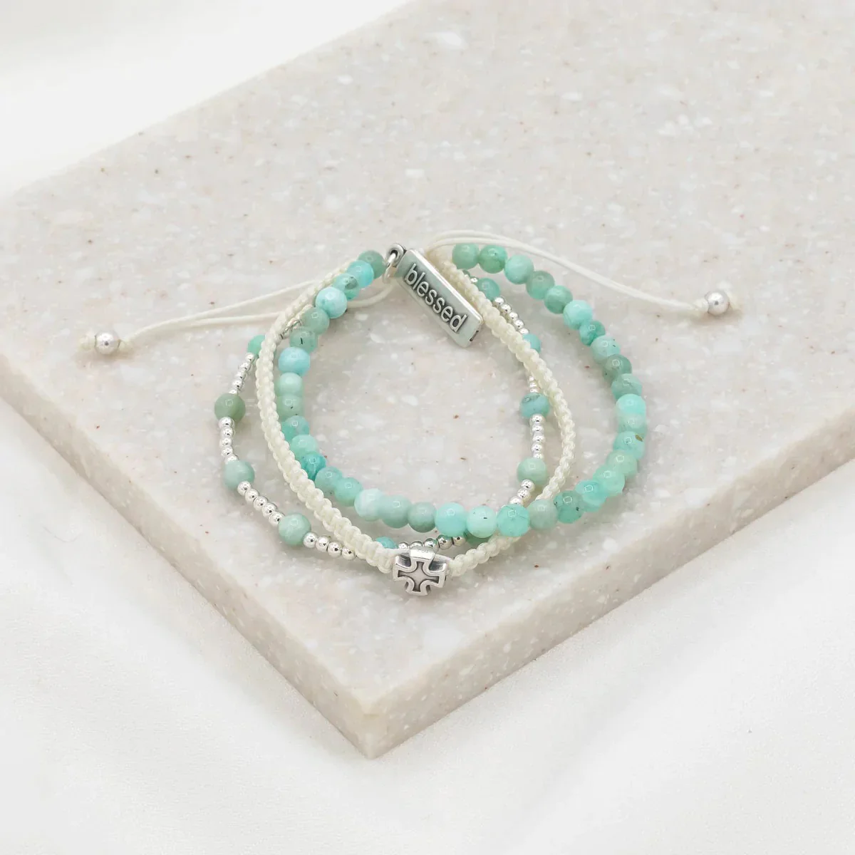 Amazonite Be Still Prayer Bracelet - Gold or Silver - Image 2