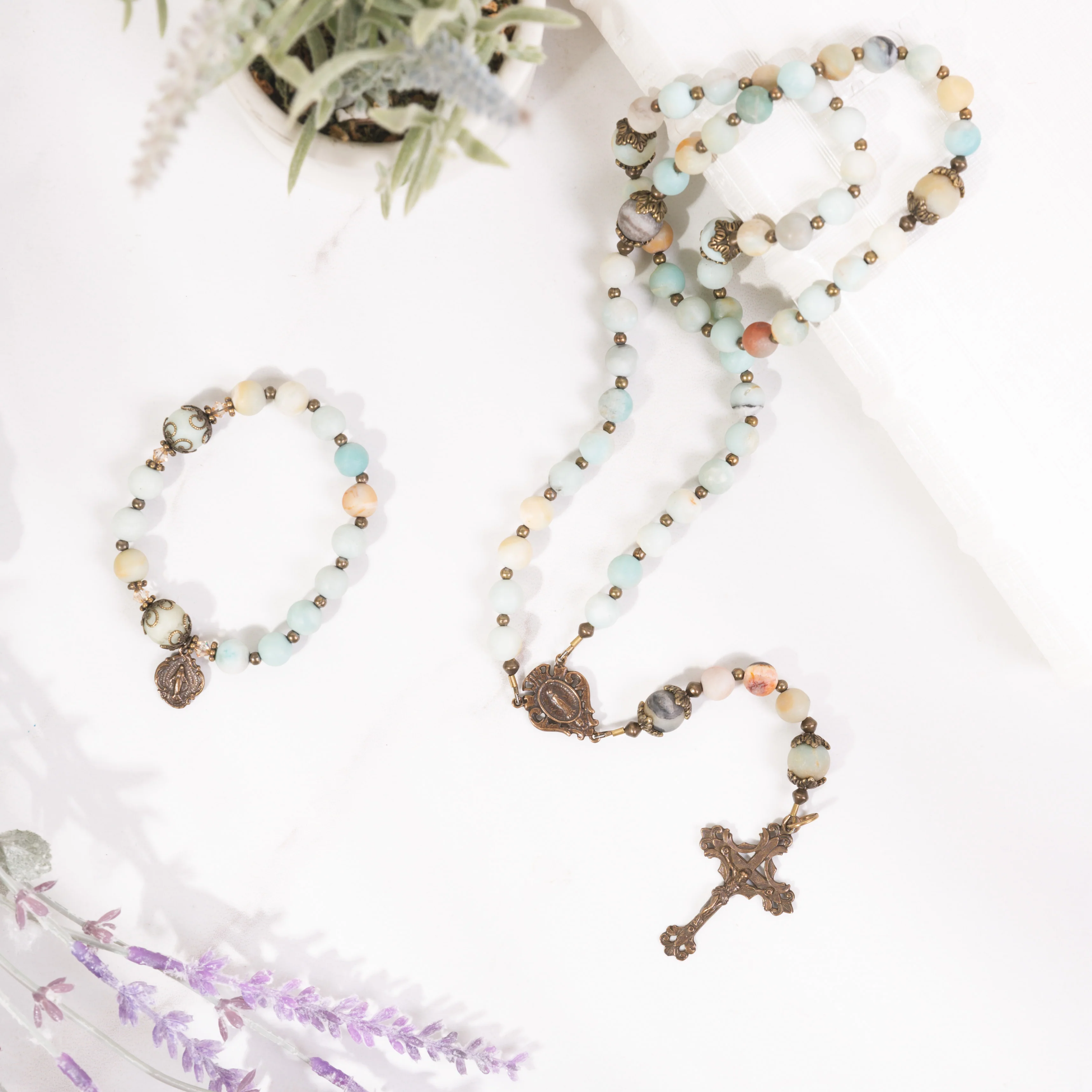 Amazonite Rosary & Rosary Bracelet Set - Image 2