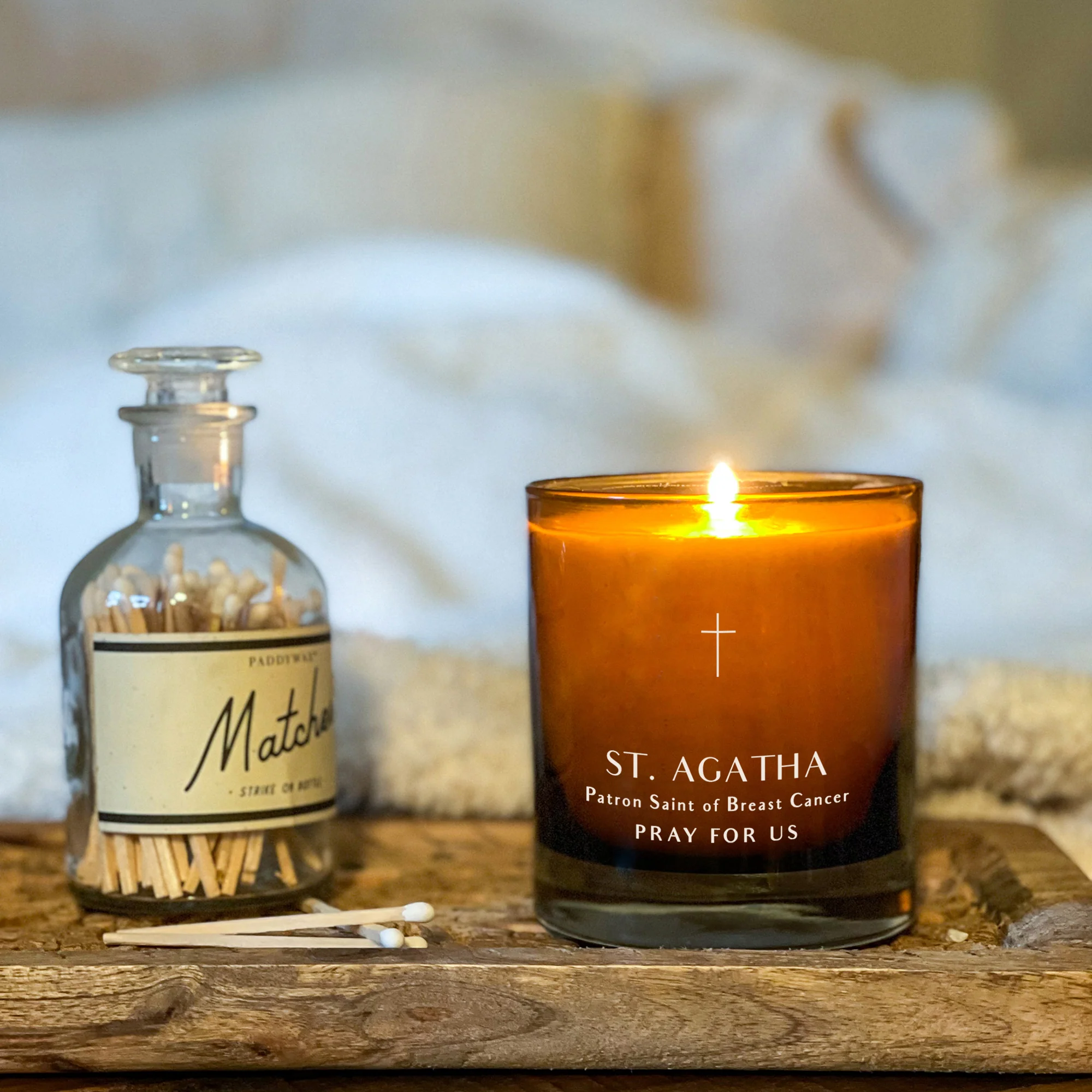 Amber Glass St. Agatha Healing Candle