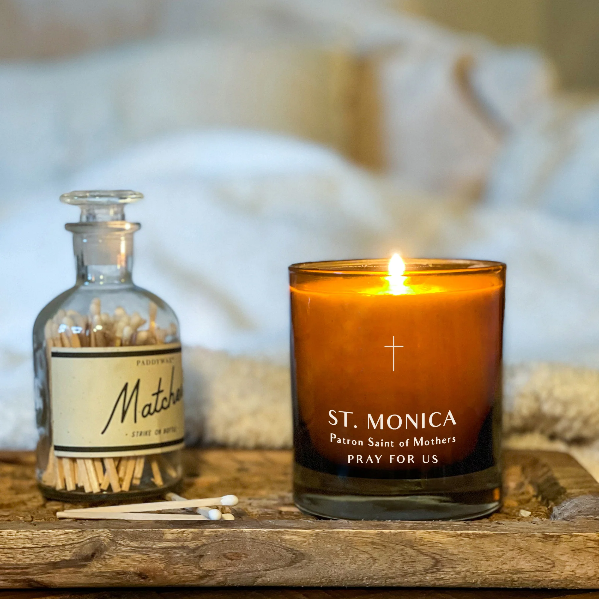 Amber Glass St. Monica Healing Candle