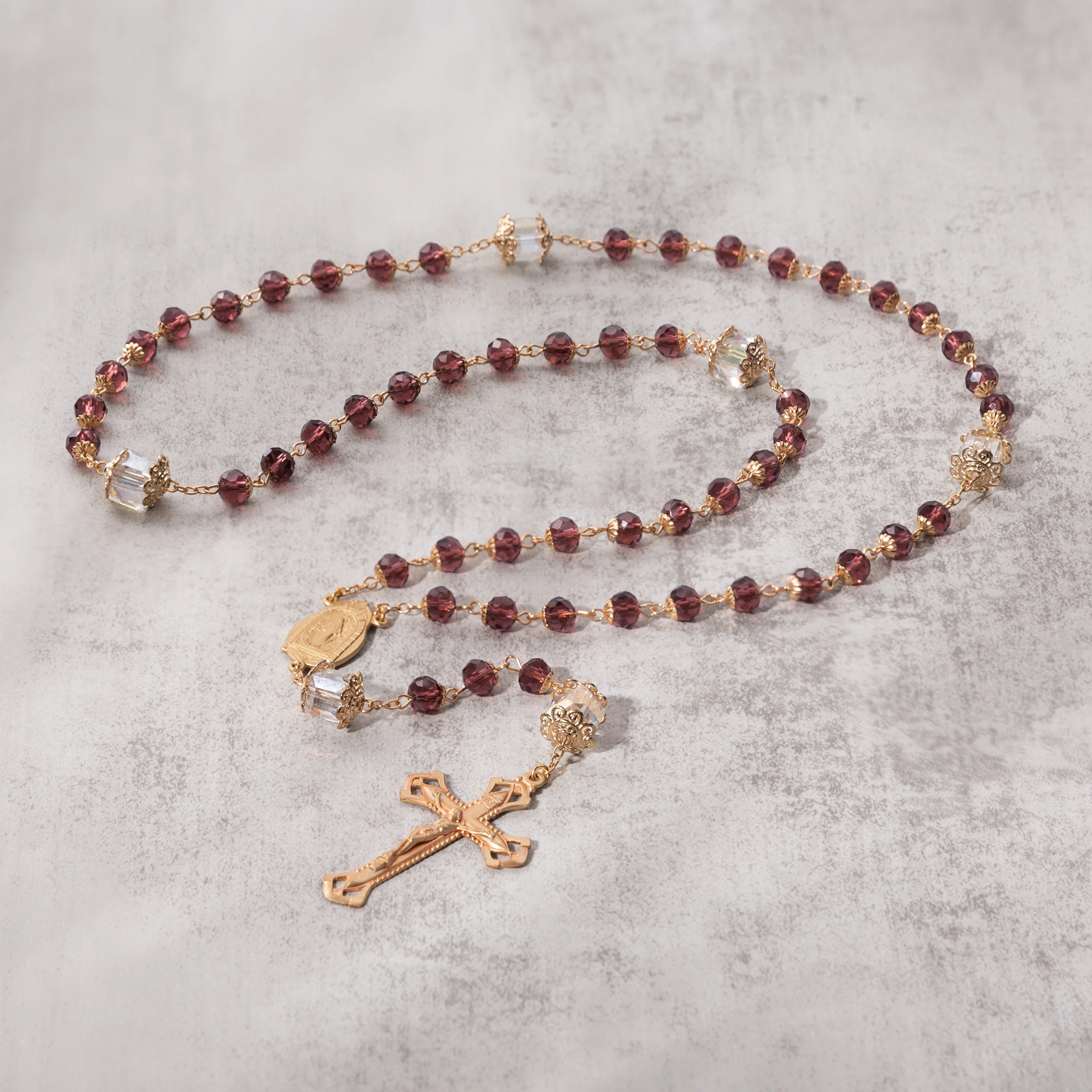Amethyst & Brass Crystal Bead Rosary - Image 2