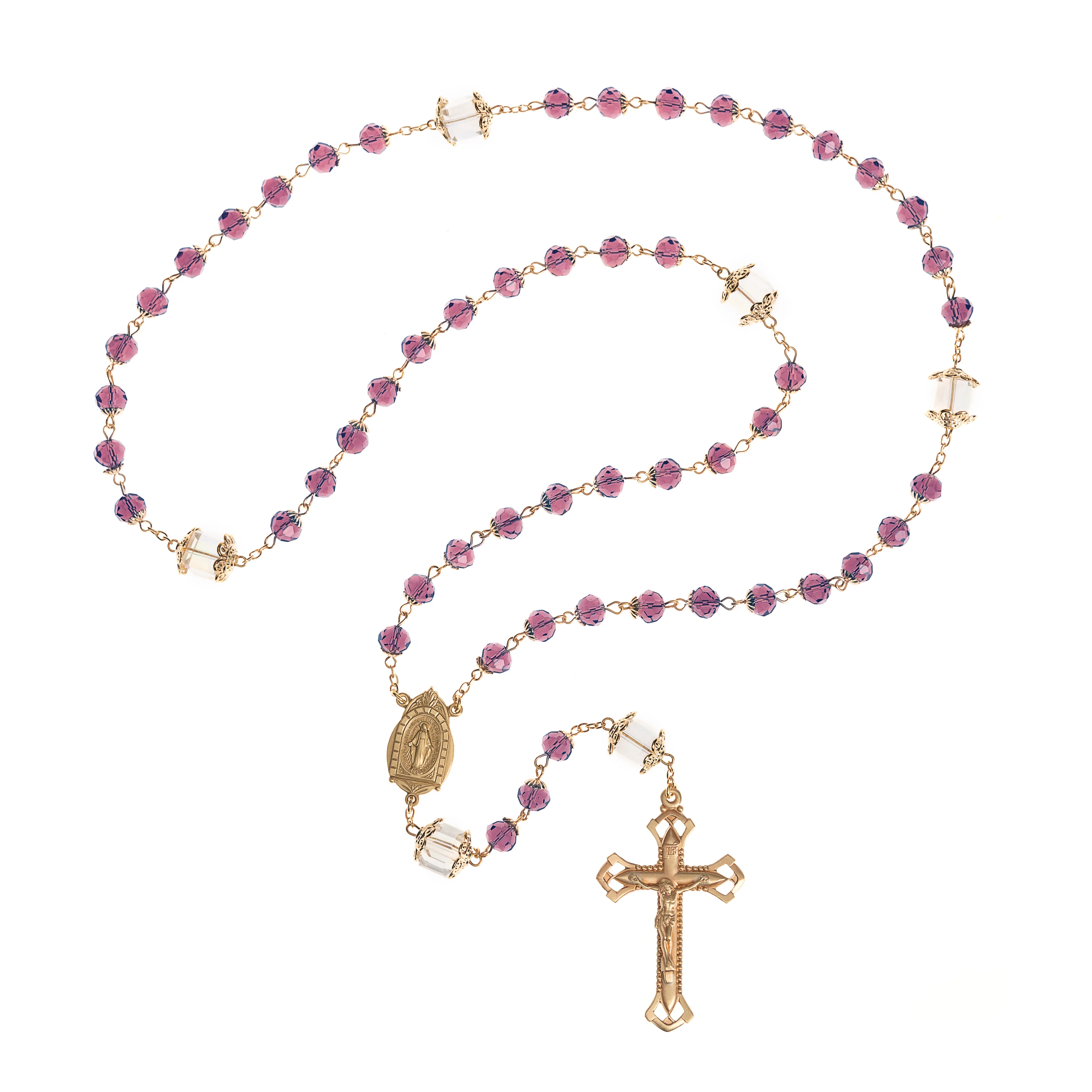 Amethyst & Brass Crystal Bead Rosary - Image 3